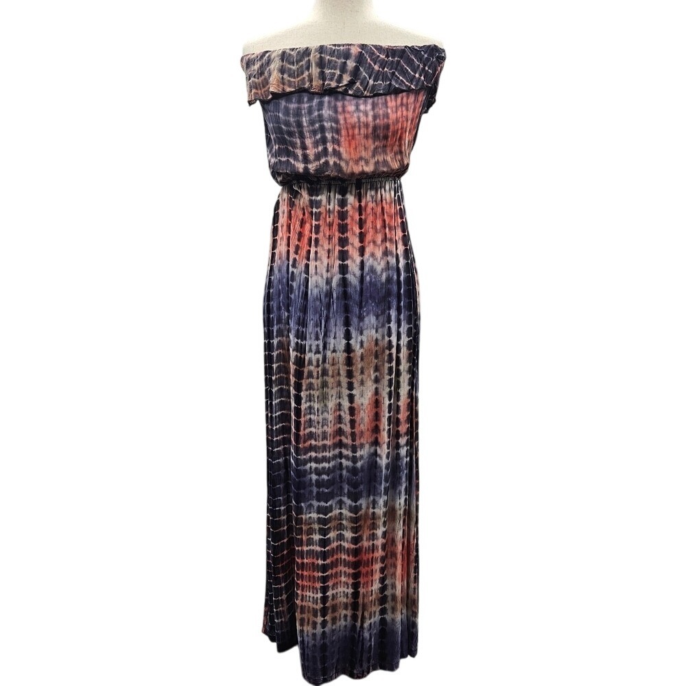 Body Central Womens Blue Orange Tie Dye Off Shoulder Maxi Dress Large 6073B2
